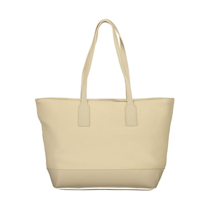 Shoulder Handbag by Mario Valentino for women in polyurethane beige & signature features a signature silhouette, showcasing a secure zipper and signature document-holder & internal-pockets with versatile shoulder-strap & handle for a sophisticated look.