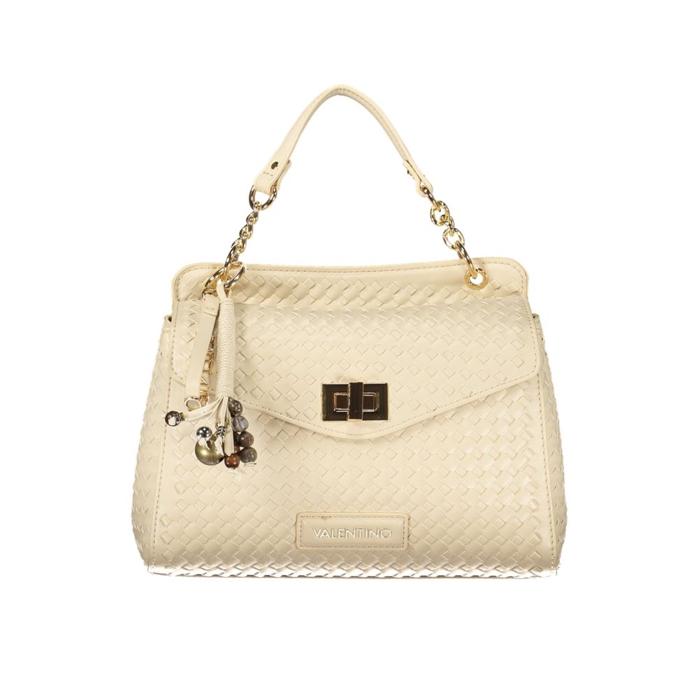 Mario Valentino Polyurethane Cotton Handbag - Beige Signature Print Print