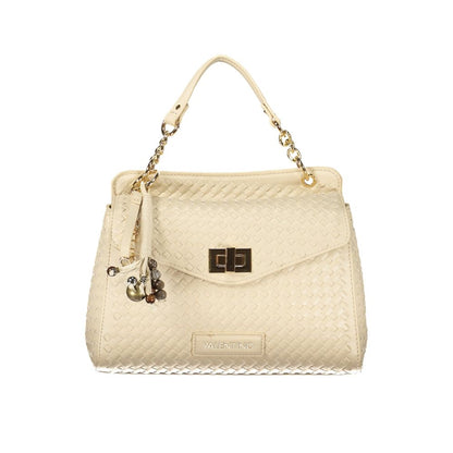 Mario Valentino Polyurethane Cotton Handbag - Beige Signature Print Print