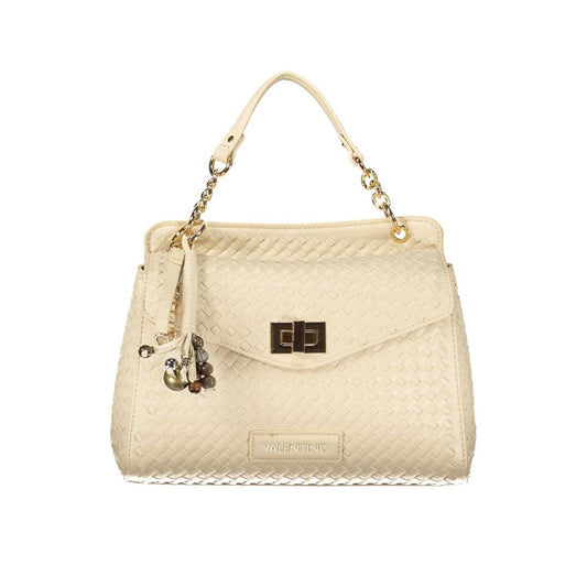Mario Valentino Polyurethane Cotton Handbag - Beige Signature Print Print