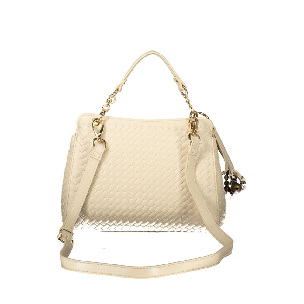 Mario Valentino Polyurethane Cotton Handbag - Beige Signature Print Print