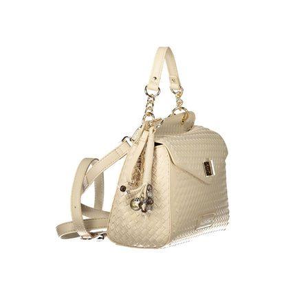 Mario Valentino Polyurethane Cotton Handbag - Beige Signature Print Print
