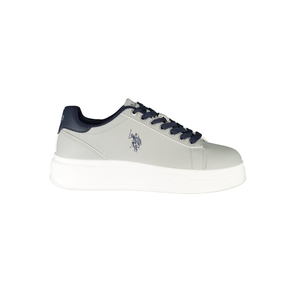 Athletic Sneakers by U.S. POLO ASSN. for men in polyester blue, gray, white & print features an architectural silhouette from the Men's Athletic Polyester Sneakers collection, showcasing a architectural athletic style for a architectural look.