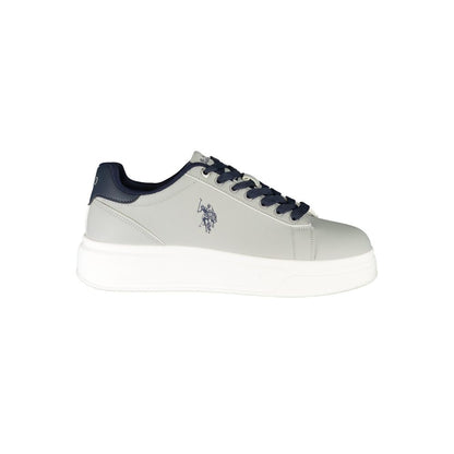 Athletic Sneakers by U.S. POLO ASSN. for men in polyester blue, gray, white & print features an architectural silhouette from the Men's Athletic Polyester Sneakers collection, showcasing a architectural athletic style for a architectural look.