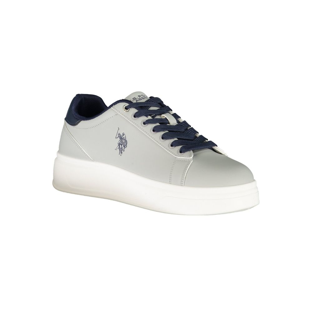 Athletic Sneakers by U.S. POLO ASSN. for men in polyester blue, gray, white & print showcases a architectural silhouette, artfully capturing the essence of the Men's Athletic Polyester Sneakers with its signature architectural athletic style construction.