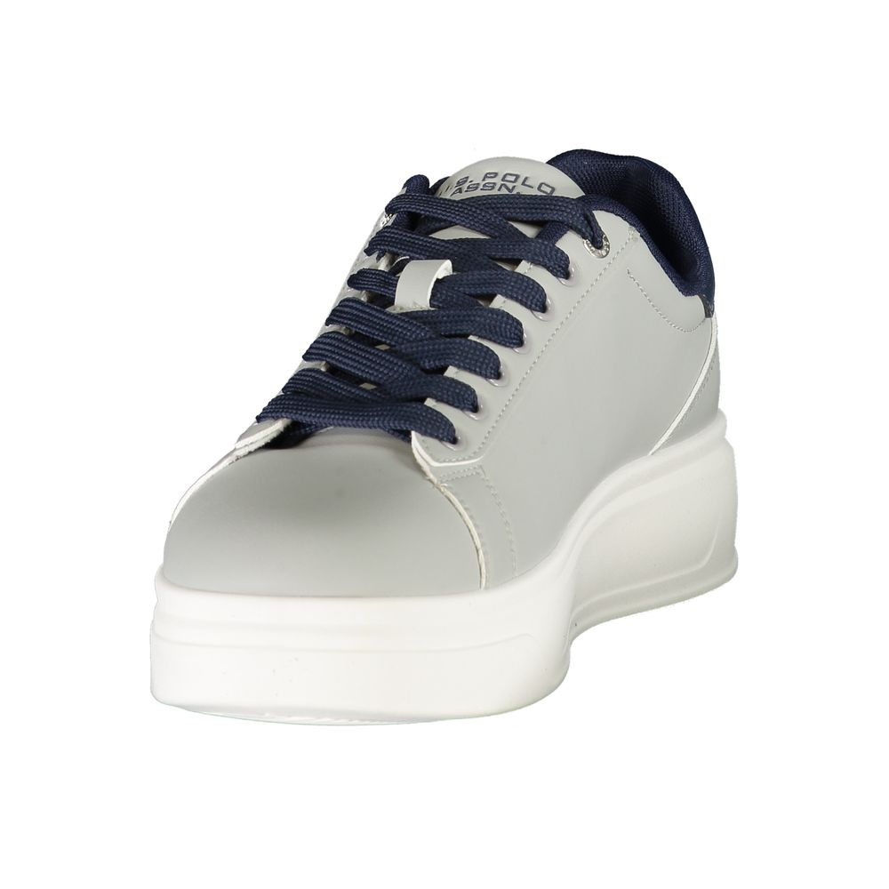 Athletic Sneakers by U.S. POLO ASSN. for men in polyester blue, gray, white & print presents a sleek silhouette, perfectly capturing the athletic style essence of Men's Athletic Polyester Sneakers with its sleek design and premium finish.