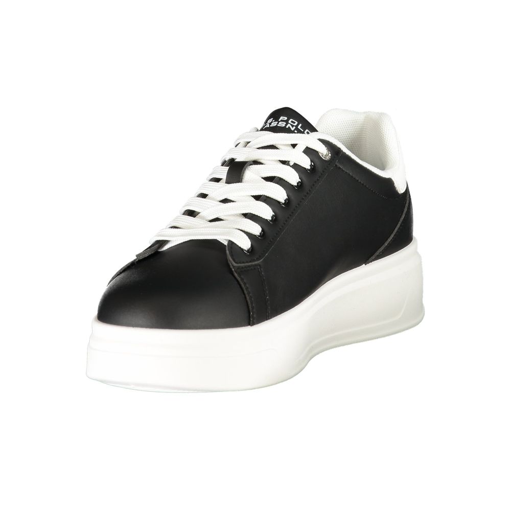Athletic Sneakers by U.S. POLO ASSN. for men in polyester black, white & print features an architectural silhouette, showcasing the premium athletic style of the Men's Athletic Polyester Sneakers with an architectural finish.