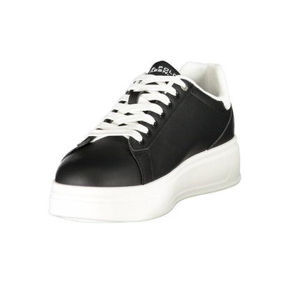Athletic Sneakers by U.S. POLO ASSN. for men in polyester black, white & print features an architectural silhouette, showcasing the premium athletic style of the Men's Athletic Polyester Sneakers with an architectural finish.