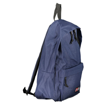 Backpack by Norway 1963 for men in polyester blue showcases an architectural Polyester Backpack design, featuring a secure zipper, ample external-pockets, and architectural backpack-strap, adjustable-strap & handle for a sophisticated look.