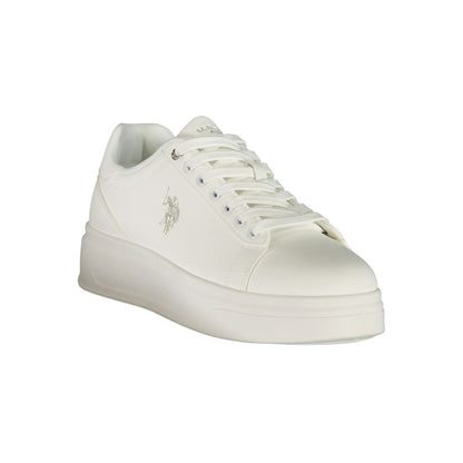 Athletic Sneakers by U.S. POLO ASSN. for men in polyester white & print showcases a architectural silhouette, artfully capturing the essence of the Men's Athletic Polyester Sneakers with its signature architectural athletic style construction.