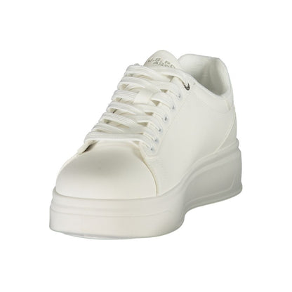 Athletic Sneakers by U.S. POLO ASSN. for men in polyester white & print presents a sleek silhouette, perfectly capturing the athletic style essence of Men's Athletic Polyester Sneakers with its sleek design and premium finish.