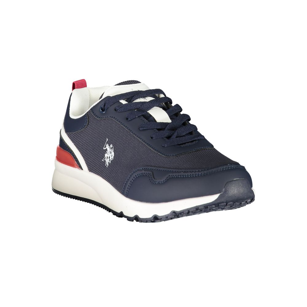 Athletic Sneakers by U.S. POLO ASSN. for men in polyester blue, red, white & print showcases a architectural silhouette, artfully capturing the essence of the Men's Athletic Polyester Sneakers with its signature architectural athletic style construction.