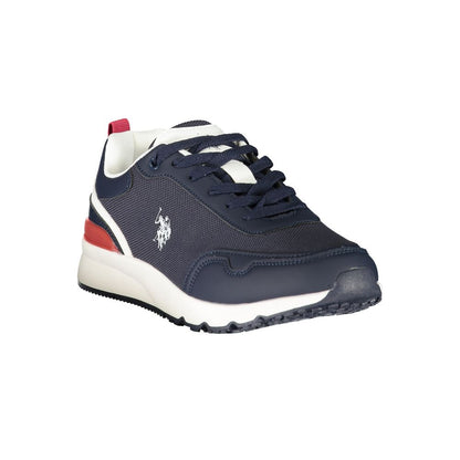 Athletic Sneakers by U.S. POLO ASSN. for men in polyester blue, red, white & print showcases a architectural silhouette, artfully capturing the essence of the Men's Athletic Polyester Sneakers with its signature architectural athletic style construction.