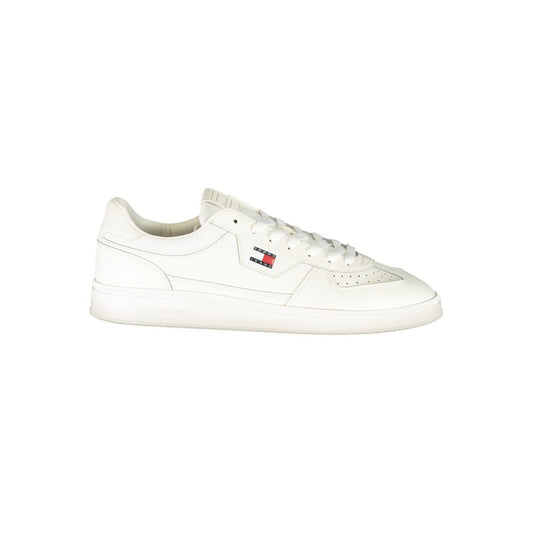 Athletic Sneakers by Tommy Hilfiger for men in polyester white & print features an architectural silhouette, showcasing the premium athletic style of the Men's Athletic Polyester Sneakers with an architectural finish.