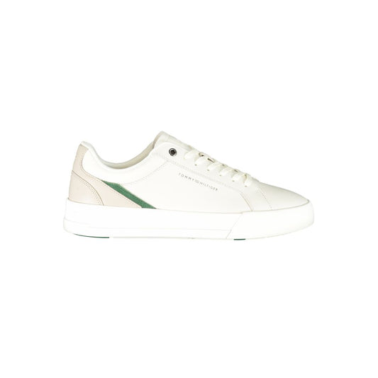 Athletic Sneakers by Tommy Hilfiger for men in polyester red, white & print features an architectural silhouette from the Men's Athletic Polyester Sneakers collection, showcasing a architectural athletic style for a architectural look.