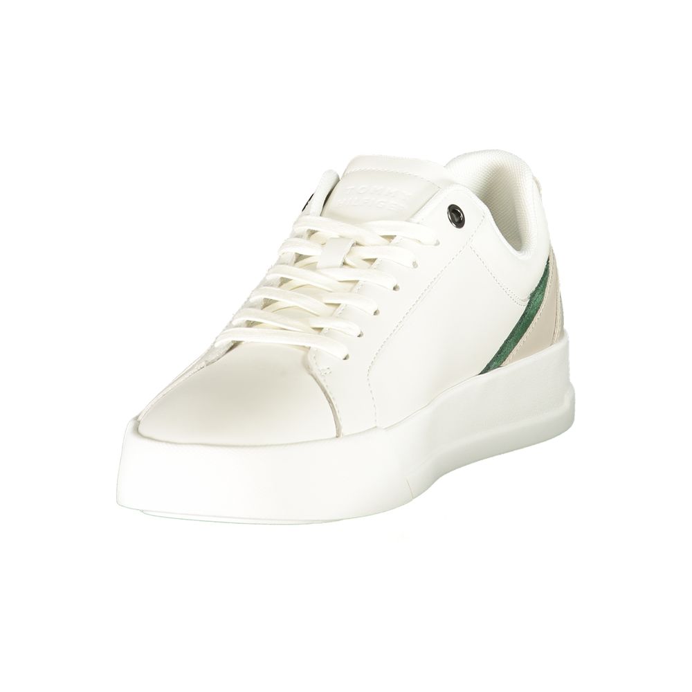 Athletic Sneakers by Tommy Hilfiger for men in polyester red, white & print presents a sleek silhouette, perfectly capturing the athletic style essence of Men's Athletic Polyester Sneakers with its sleek design and premium finish.