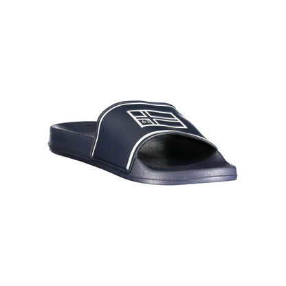 Sandals by Norway 1963 for men in polyethylene blue, white & print presents a sculptural silhouette, showcasing the Men's Polyethylene Sandals design with a sculptural and for a premium look.