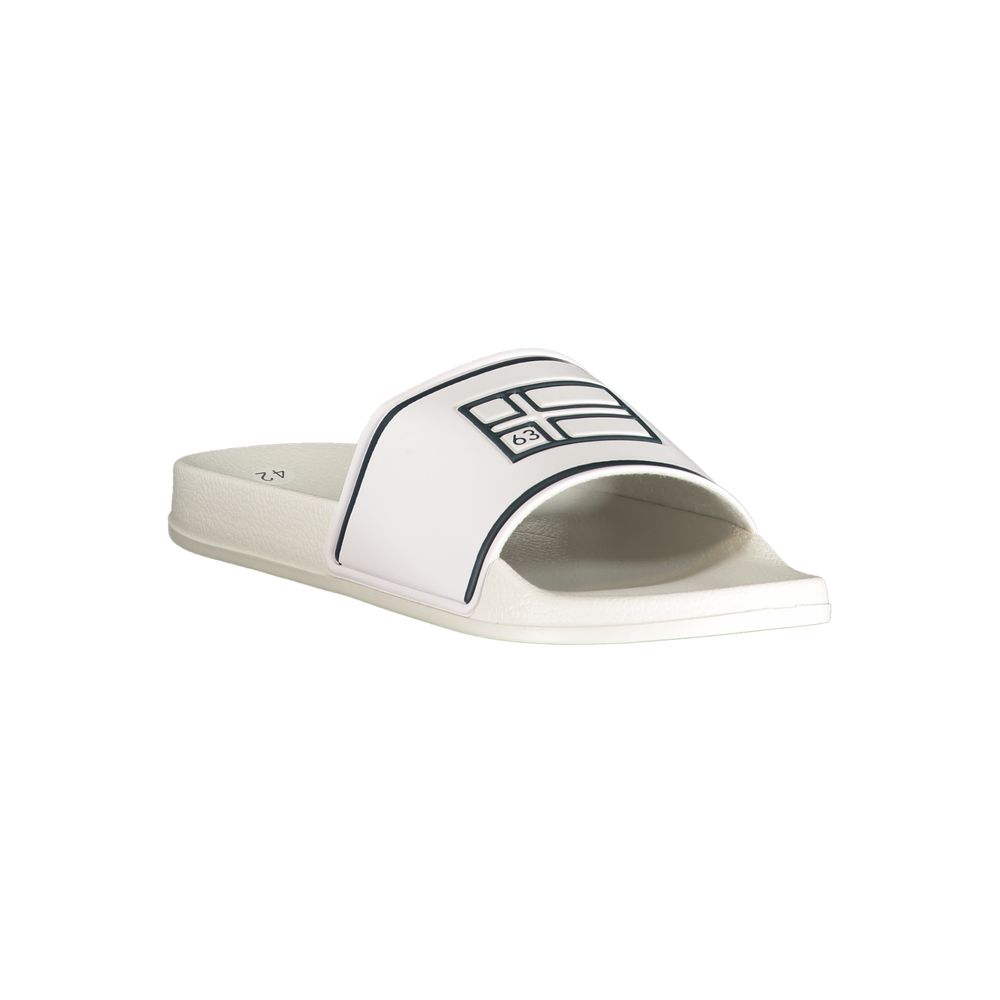 Flat Sandals by Norway 1963 for men in polyethylene blue, white & print features an architectural silhouette, showcasing the architectural Men's Polyethylene Flat Sandals with a flat and .