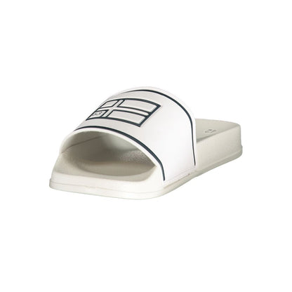 Flat Sandals by Norway 1963 for men in polyethylene and blue, white & print presents a sculptural silhouette, showcasing the signature style of the Men's Polyethylene Flat Sandals with a sculptural flat and sculptural .