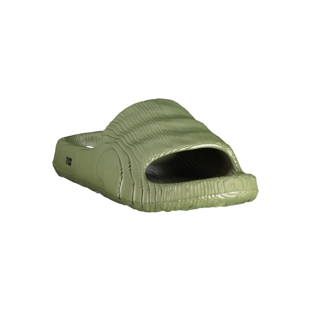 Sandals by Norway 1963 for men in polyethylene green & print presents a sculptural silhouette, showcasing the Men's Polyethylene Sandals design with a sculptural and for a premium look.