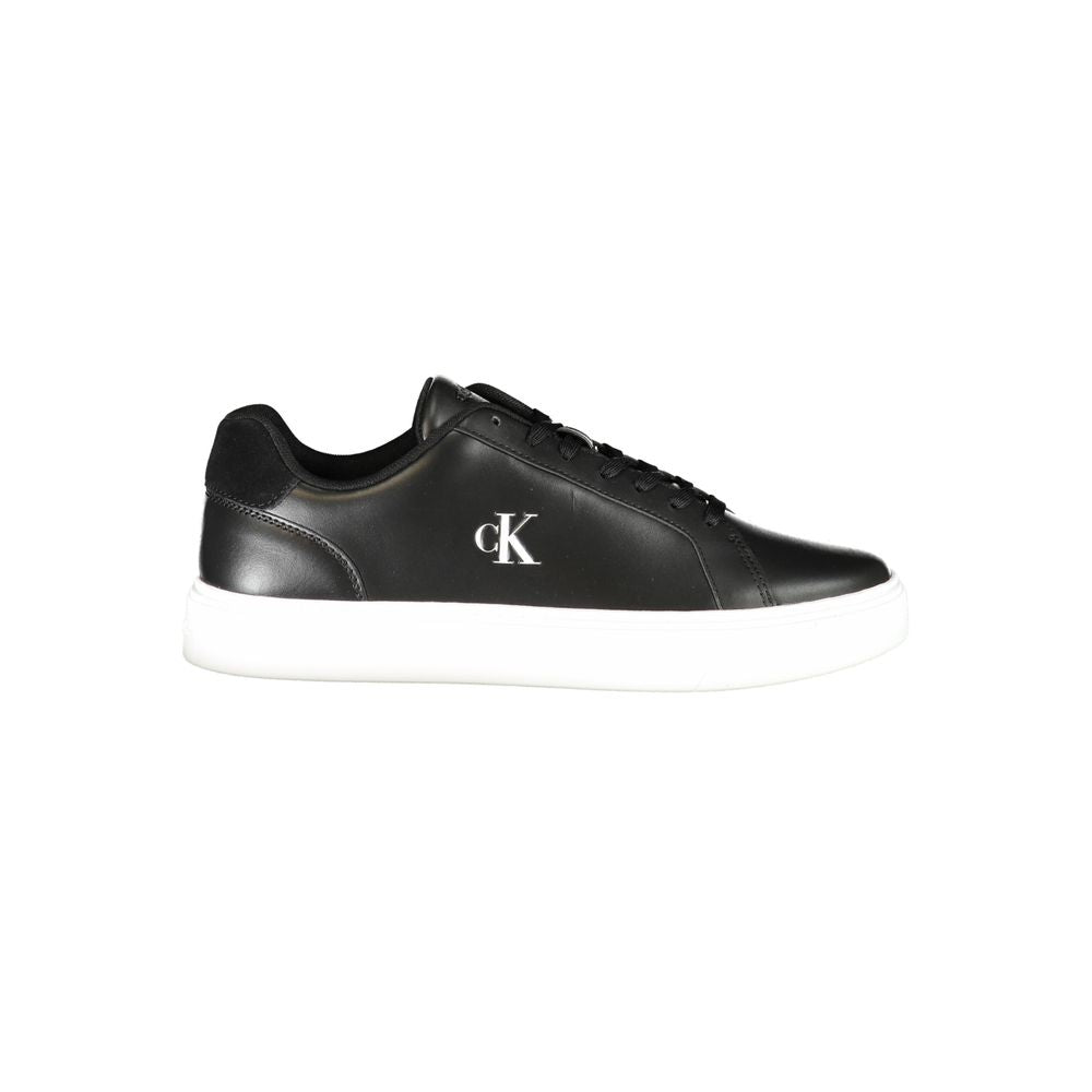 Calvin Klein Men's Fashion Polyester Polyurethane Leather Sneakers - Black Signature Print