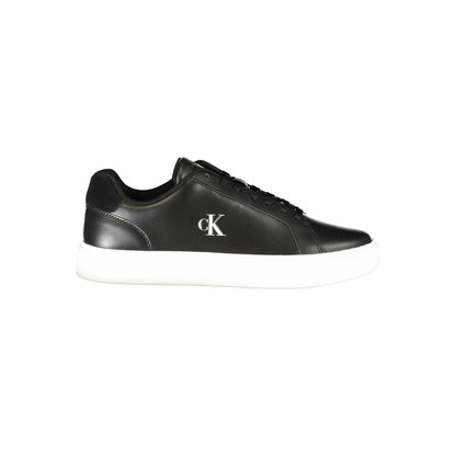 Calvin Klein Men's Fashion Polyester Polyurethane Leather Sneakers - Black Signature Print
