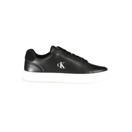 Calvin Klein Men's Fashion Polyester Polyurethane Leather Sneakers - Black Signature Print