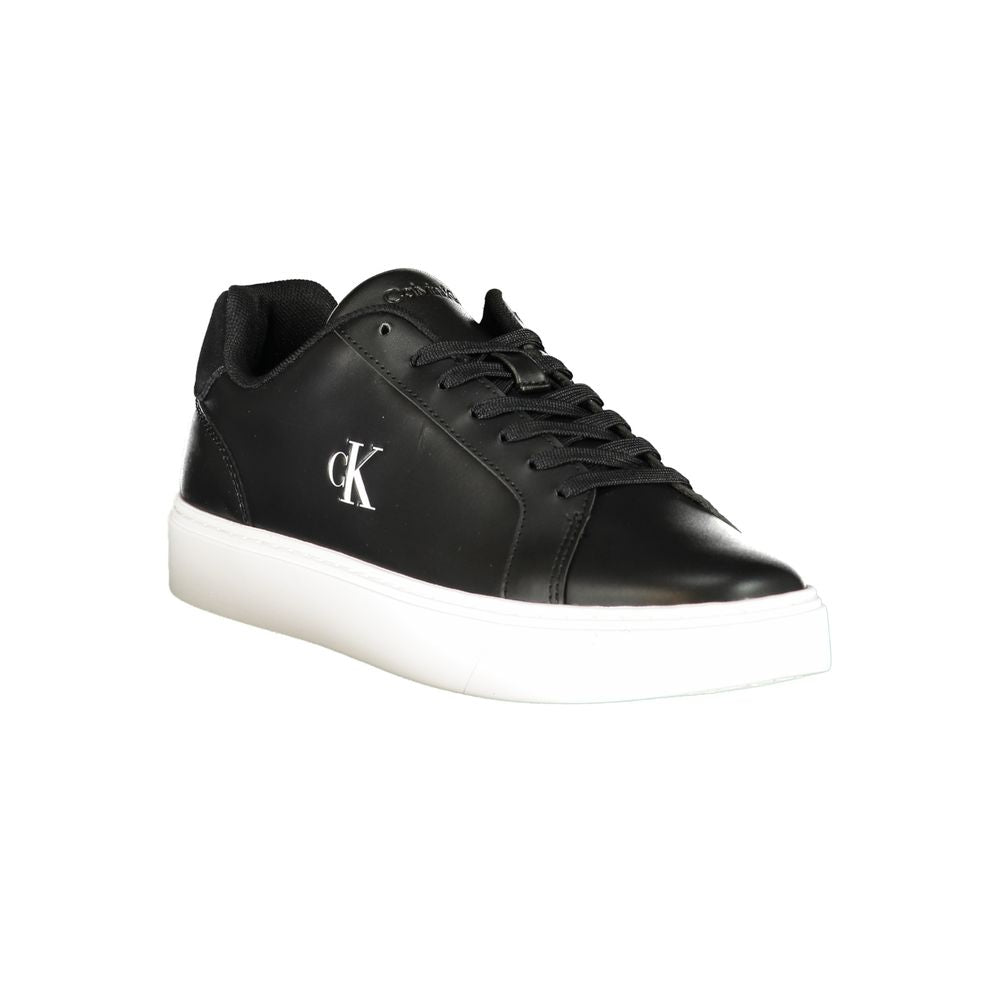 Calvin Klein Men's Fashion Polyester Polyurethane Leather Sneakers - Black Signature Print