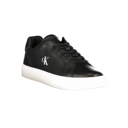 Calvin Klein Men's Fashion Polyester Polyurethane Leather Sneakers - Black Signature Print