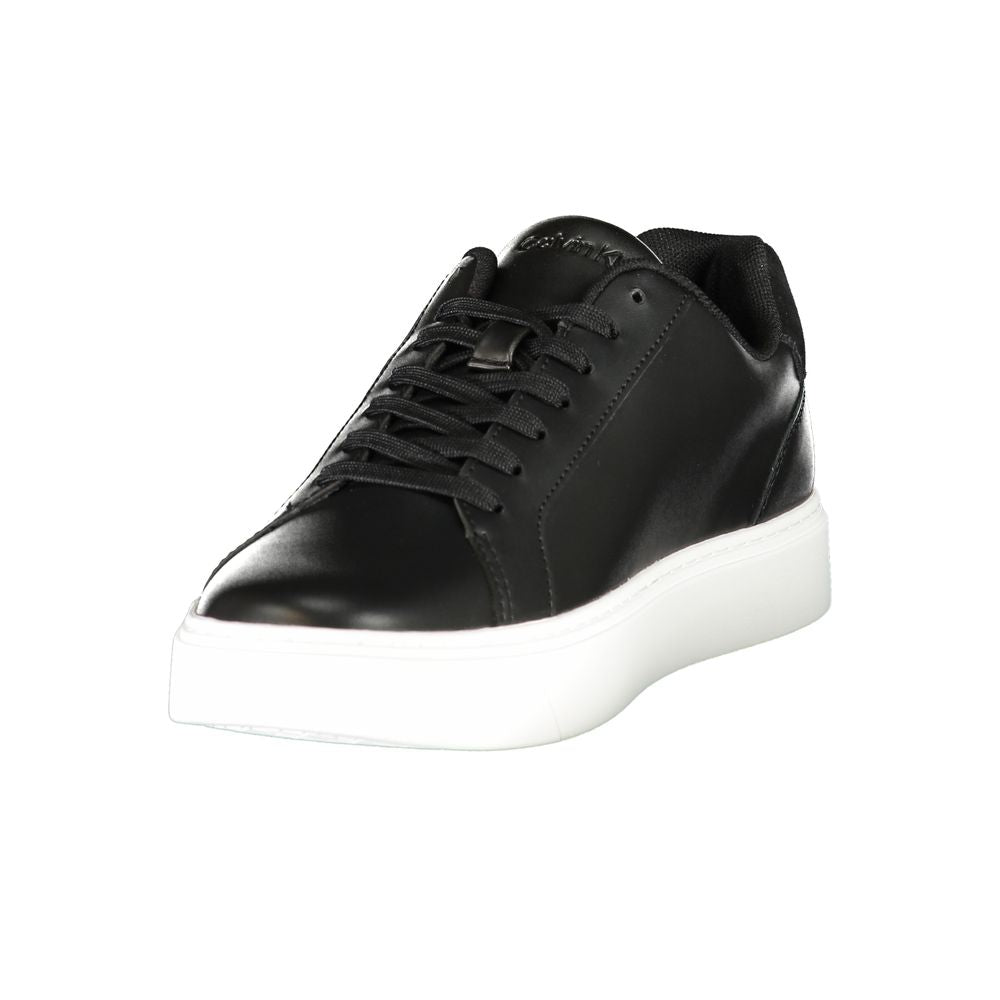 Calvin Klein Men's Fashion Polyester Polyurethane Leather Sneakers - Black Signature Print