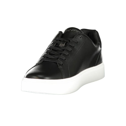 Calvin Klein Men's Fashion Polyester Polyurethane Leather Sneakers - Black Signature Print