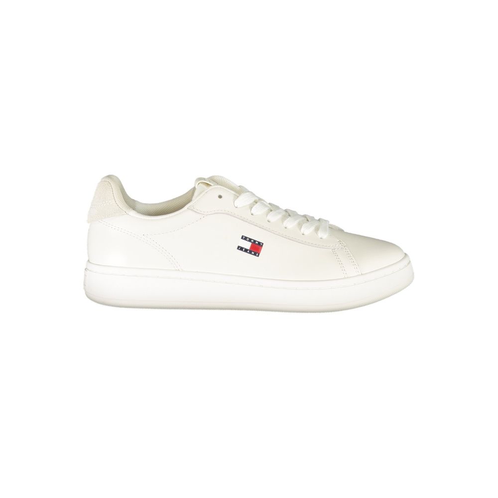 Athletic Sneakers by Tommy Hilfiger for women in polyester polyurethane leather cream, white & print features an architectural silhouette from the Women's Athletic Polyester Polyurethane Leather Sneakers collection, showcasing a architectural athletic style for a architectural look.