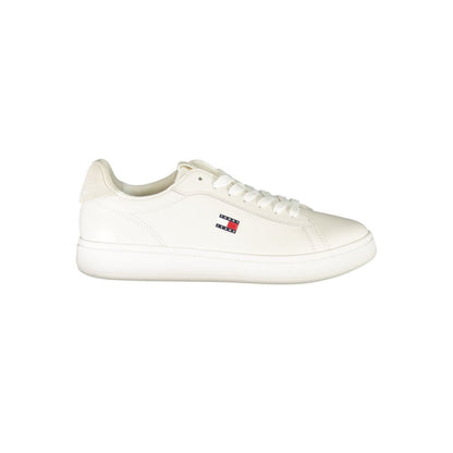 Athletic Sneakers by Tommy Hilfiger for women in polyester polyurethane leather cream, white & print features an architectural silhouette from the Women's Athletic Polyester Polyurethane Leather Sneakers collection, showcasing a architectural athletic style for a architectural look.