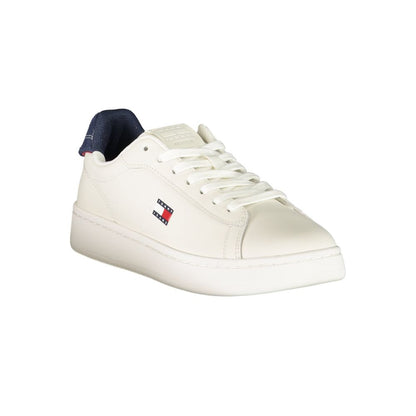 Athletic Sneakers by Tommy Hilfiger for women in polyester polyurethane leather blue, white & print features an architectural silhouette from the Women's Athletic Polyester Polyurethane Leather Sneakers collection, showcasing a architectural athletic style for a architectural look.