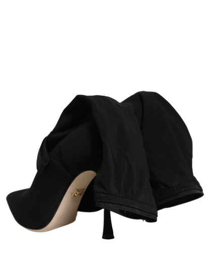 Dolce & Gabbana Women's Viscose Nylon Goat & Calf Leather High-Heel Stiletto Lace-Up Ankle Mid-Calf Boots - Black