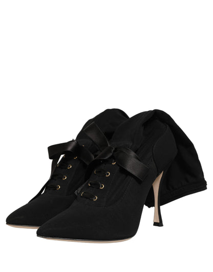 Dolce & Gabbana Black Stiletto Heels Mid Calf Boots Shoes