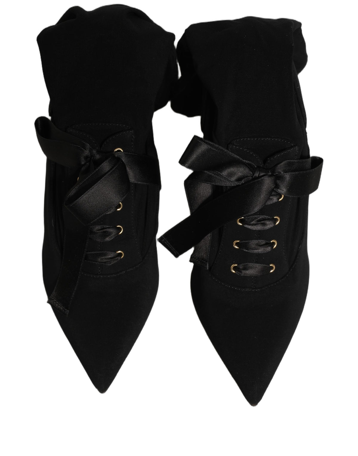 Dolce & Gabbana Women's Viscose Nylon Goat & Calf Leather High-Heel Stiletto Lace-Up Ankle Mid-Calf Boots - Black
