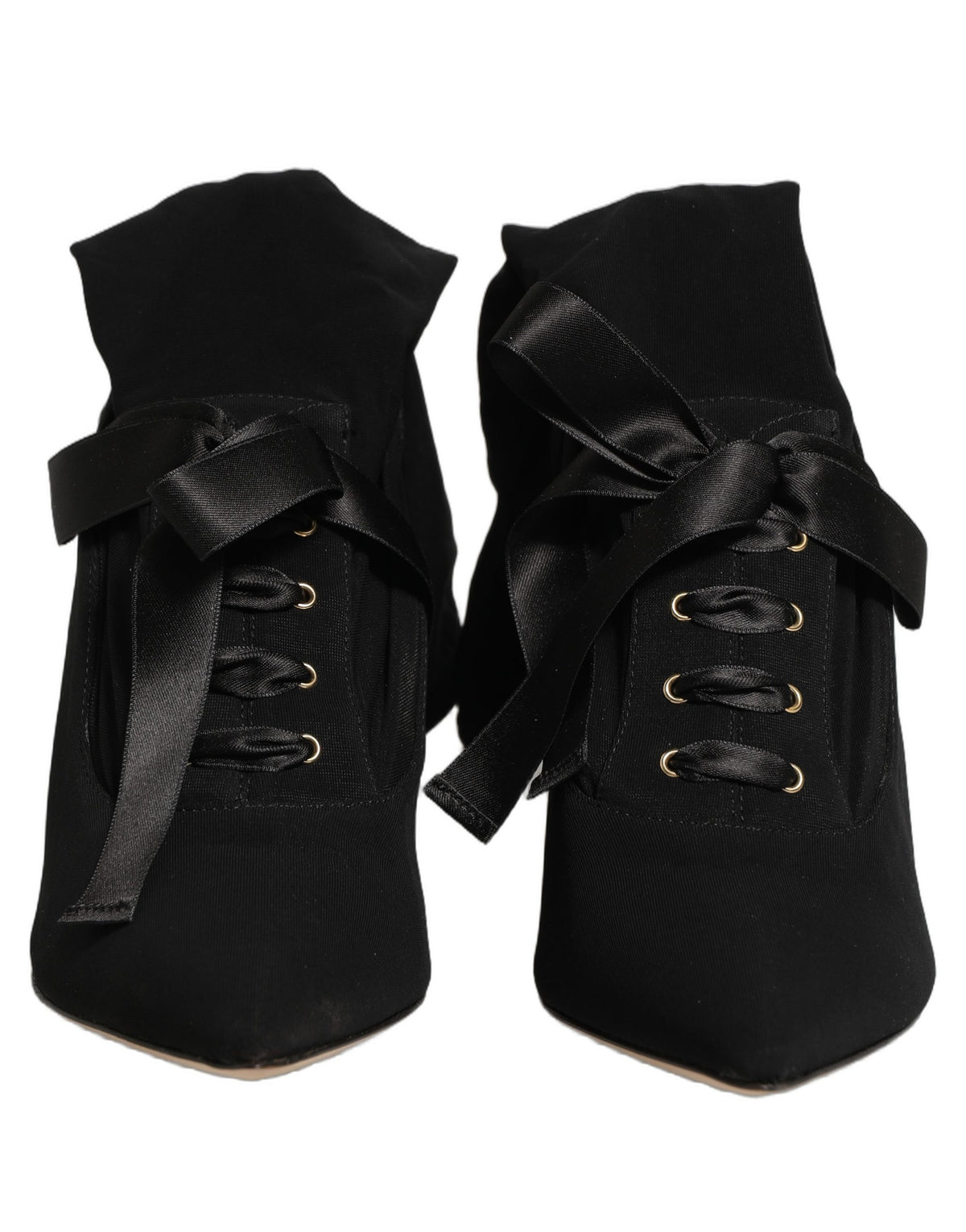 Dolce & Gabbana Women's Viscose Nylon Goat & Calf Leather High-Heel Stiletto Lace-Up Ankle Mid-Calf Boots - Black