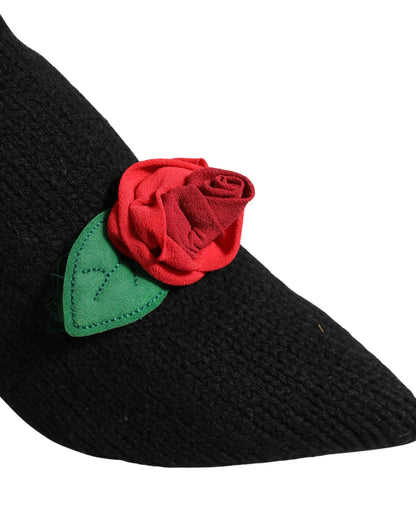Dolce & Gabbana Women's Nylon Virgin Wool Eel & Calf Leather High-Heel Stiletto Sock Mid-Calf Boots - Black Floral