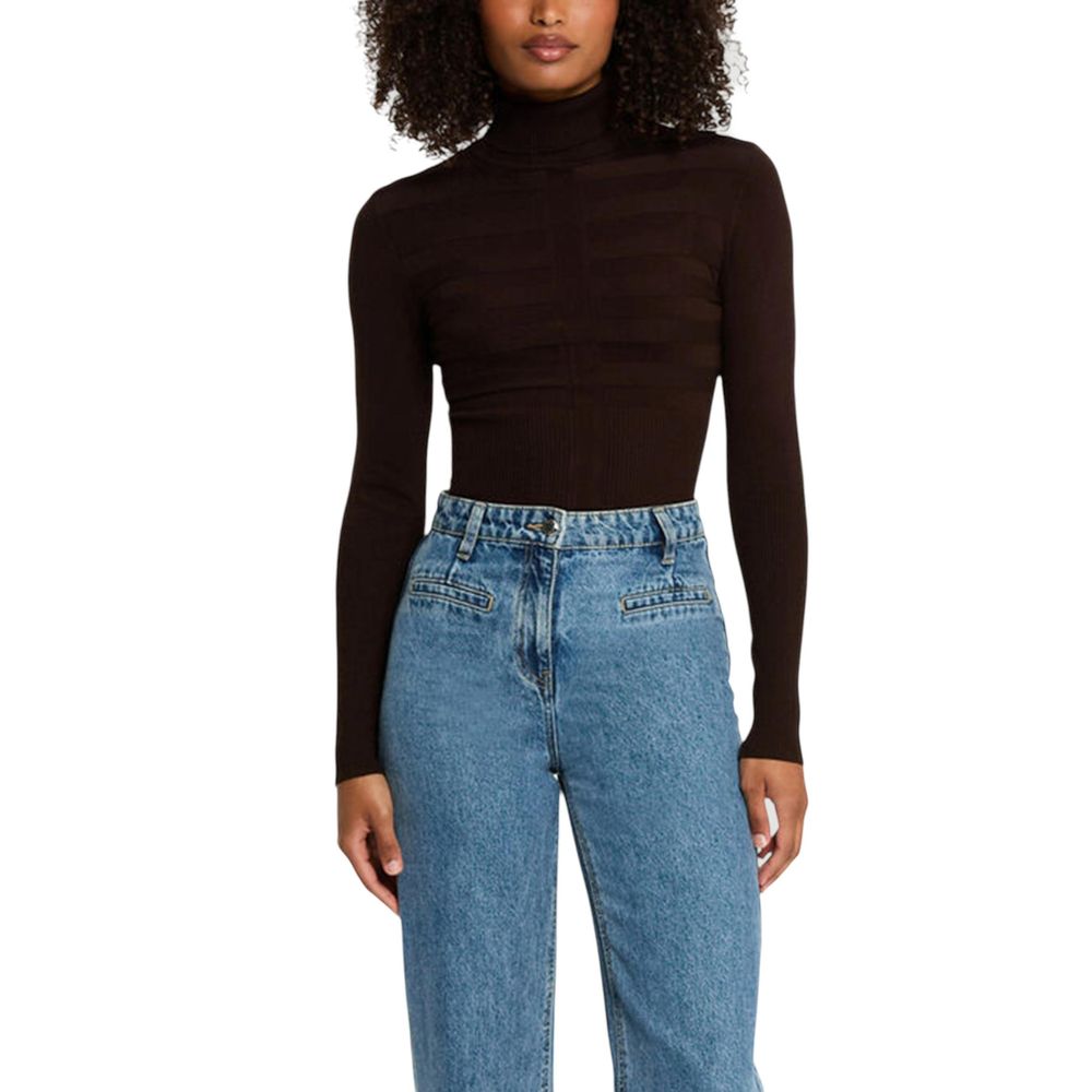 Sweater by Morgan De Toi for women in viscose & polyamide brown showcases a discreet silhouette, finished with a discreet turtle high-neck neckline and for a discreet look.