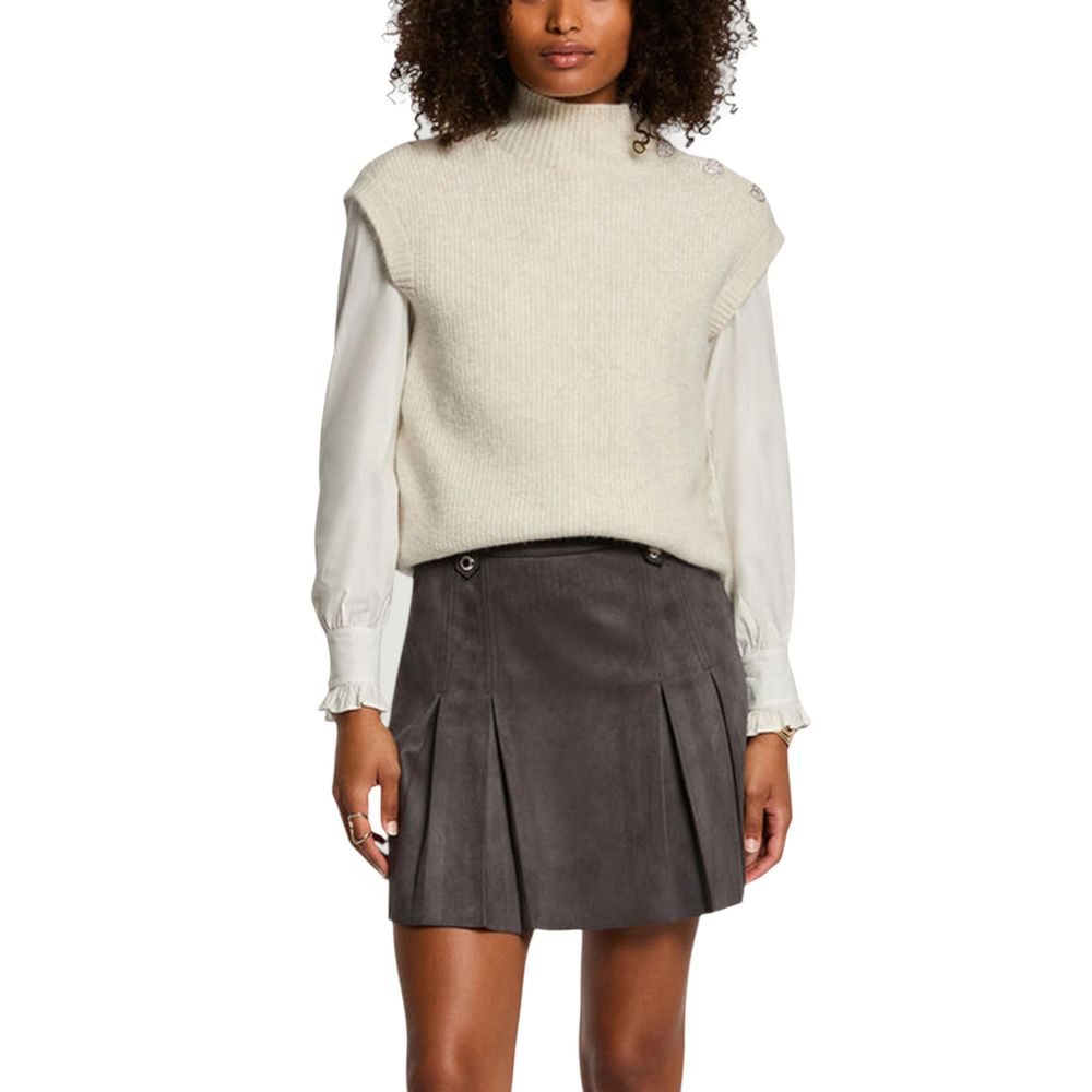 Sweater by Morgan De Toi for women in stretch polyester & wool beige showcases a downtown chic silhouette, artfully finished with a downtown chic and sleeveless for a sophisticated, high-end look.