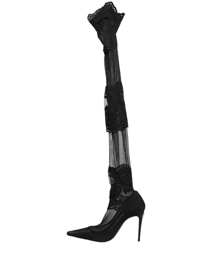 Dolce & Gabbana Black Over The Knee Sock Pumps Boots Shoes