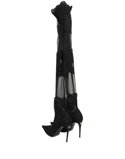 Dolce & Gabbana Black Over The Knee Sock Pumps Boots Shoes