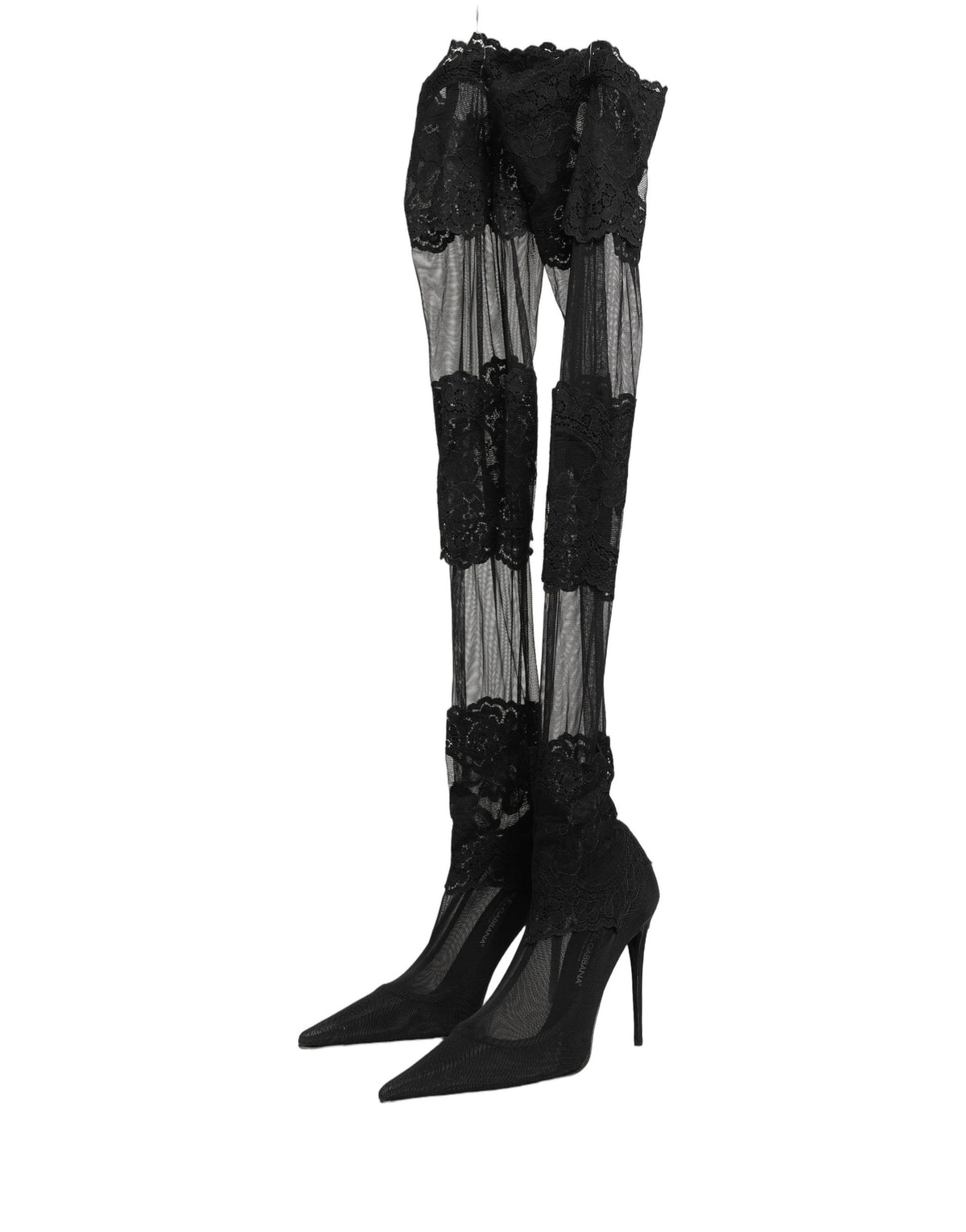 Dolce & Gabbana Women's Leather Nylon & Viscose High-Heel Stiletto Sock Over-The-Knee Boots - Black