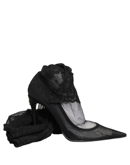 Dolce & Gabbana Women's Leather Nylon & Viscose High-Heel Stiletto Sock Over-The-Knee Boots - Black