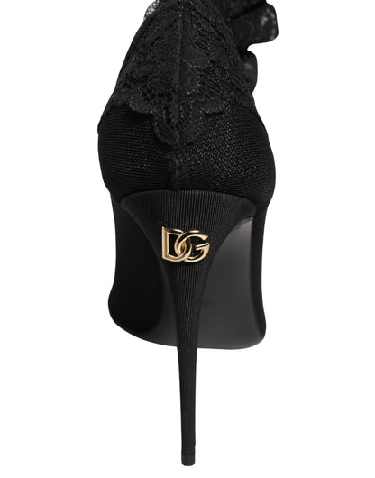 Dolce & Gabbana Women's Leather Nylon & Viscose High-Heel Stiletto Sock Over-The-Knee Boots - Black