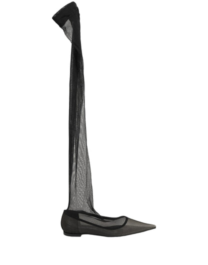 Dolce & Gabbana Women's Leather Nylon & Tulle Flat Over-The-Knee Boots - Black