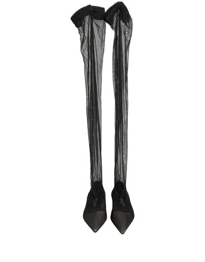 Dolce & Gabbana Black Over The Knee Tulle Flats Boots Shoes