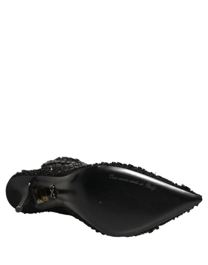 Dolce & Gabbana Black Embellished Mesh Ankle Boots Shoes