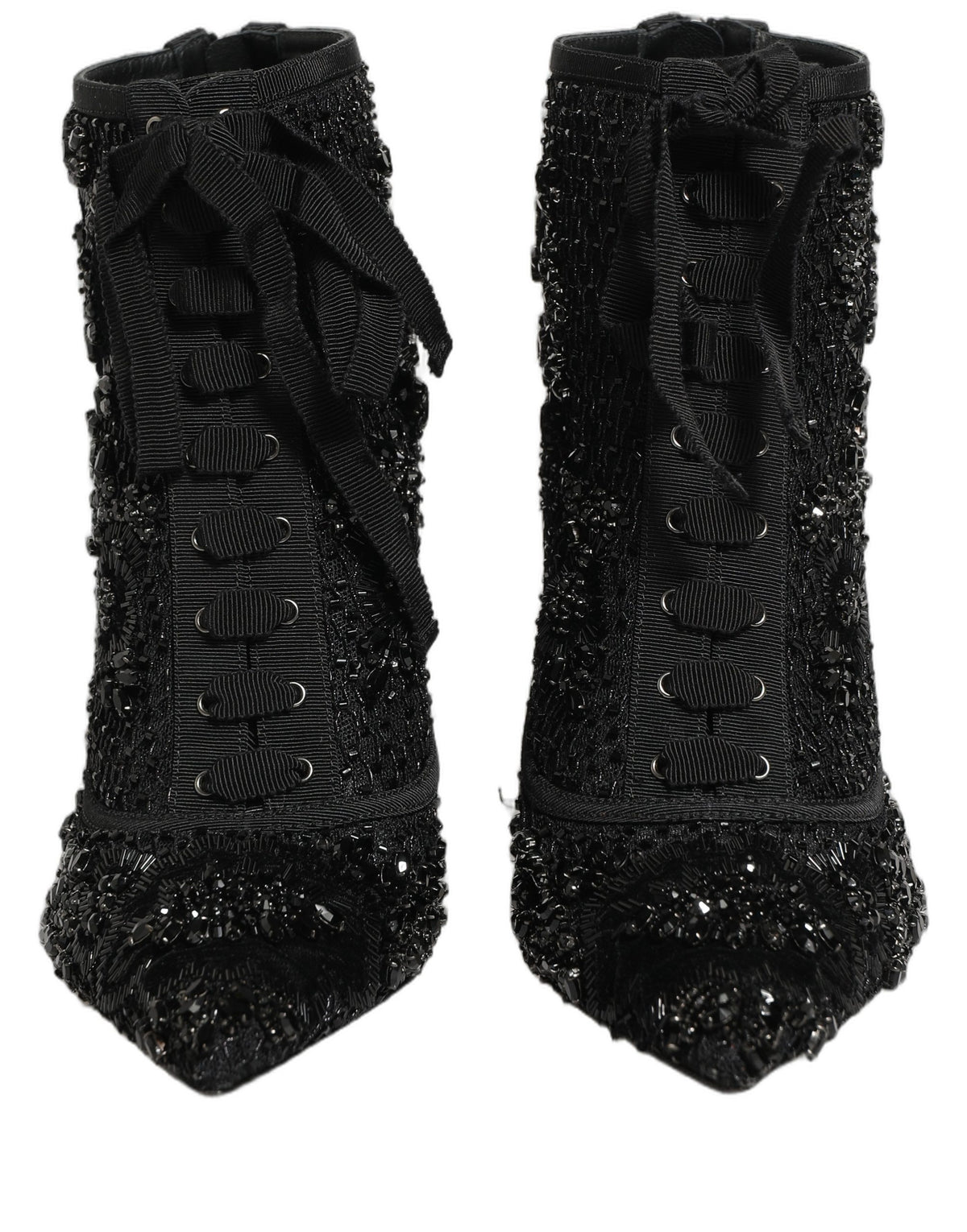 Dolce & Gabbana Women's Goat Leather Nylon & Polyester High-Heel Lace-Up Ankle Short Boots - Black Copper